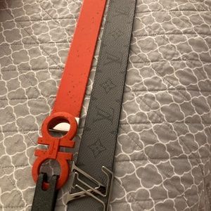Authentic belts Ferragamo cherry red size 34 & Louis Vuitton black size 34
